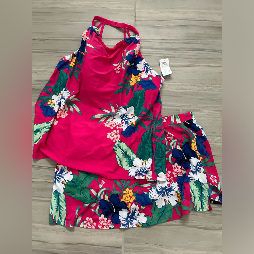 NWT Cacique Skirted Hot Pink Floral Tankini size 20W